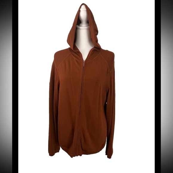 Chico’s 2 Hooded Zip Up Coffee Colored Sweater Large - Picture 2 of 7